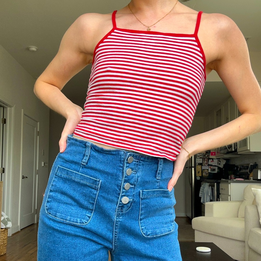 Red and White Striped Women's Top